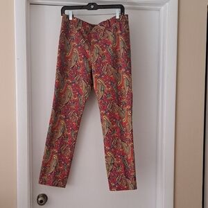 Ralph Lauren Beautiful Red Paisley Print Flat Front Slim Fit Pants Sz10.
